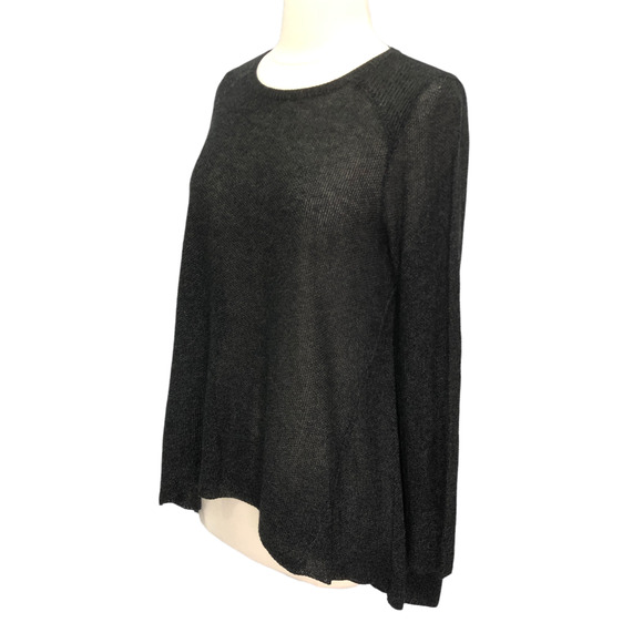 Eileen Fisher Sz S Gray Tencel Merino Wool Open Knit Sweater High Low Long Line - Picture 2 of 9